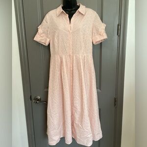 TOMMY HILFIGER BABY PINK EYELET BUTTON UP DRESS SIZE 10